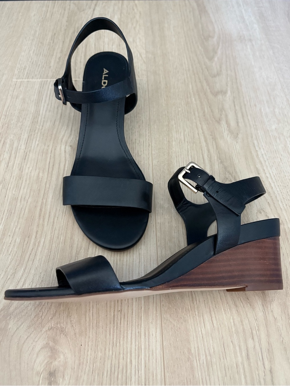 Aldo Black Leather Heeled Sandals